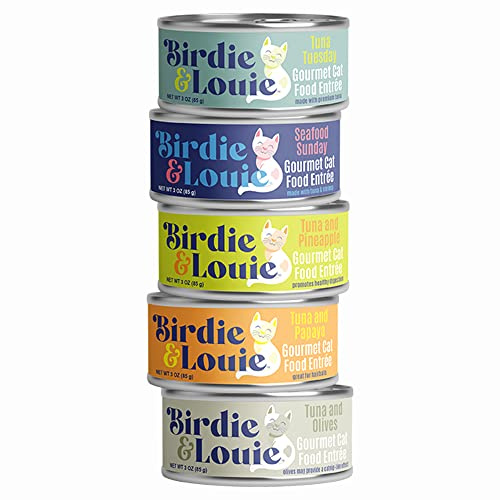 Birdie & Louie Wet Cat Food Variety Pack of Tuna Flavors | 6 Cans of 5 Different Tuna Flavors | All Natural Ingredients, Grain Free | 3 Oz Cans, Bulk Case of 30 Cans