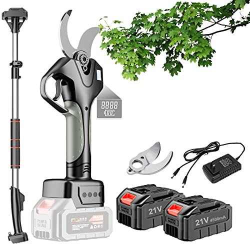 Tijeras de Podar Eléctricas a Batería 45MM,Tijera podar inalámbricas portátiles Podadora Eléctrico de Ramas con Pértiga de extensión de 1.3-2.1m de altura,pantalla LCD ( Color : 2 Battery , Size : 2 b