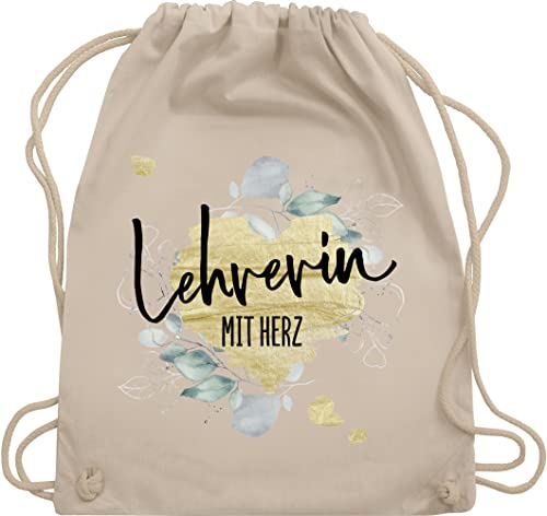 Turnbeutel Rucksack - Taschen - Lehrerin mit Herz - Abschiedsgeschenk Weihnachten - Unisize - Naturweiß - geschenk für danke beutel lehrerinnen herzen stoffbeutel geschenke tasche klassenlehrerin