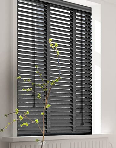 Holz Fenster Jalousie, Fenster Behandlungen Holz Jalousien, Natürliche Holz Jalousien Schattierungen, 5cm Slat Privacy Curtains Shutters Raum Verdunkelung Jalousien für Home,Schwarz,140x240L(cm)