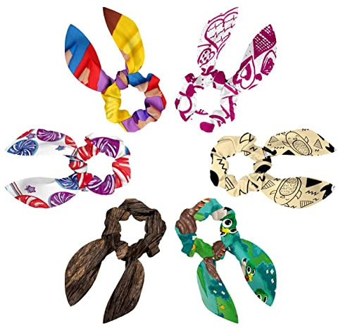 6PCS Cheveux Écharpe Scruncheis pour Femmes Filles, Ruban Arc Élastique Cheveux Cravates Bandes Satin Cheveux Ruban Scrunchy Ponytail Holder Accessoires,Palmier nain