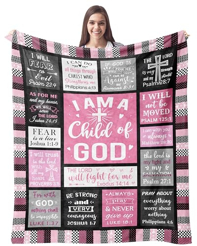 CUJUYO Christian Gifts for Women Blanket 60x50 - I Am a Child of God Blankets - Inspirational Religious Birthday Catholic Spiritual & Baptism Confirmation Gifts for Girls