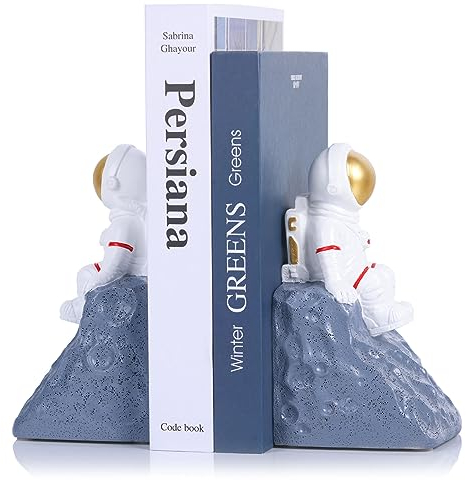 Graue Astronauten-Buchstützen, 2er-Set, strapazierfähig, rutschfeste Unterseite, Raum- und Dekoration, Kinderzimmer, Schreibtisch und Bücherregal, einzigartige Buchhalter