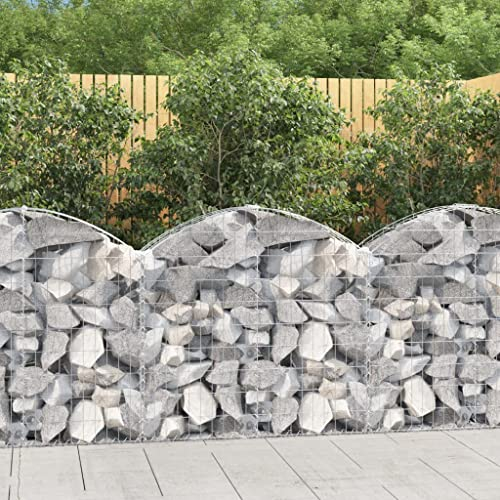 Higsose Gabione Mit Hochbogen 100x30x80/100cm Silber,Verzinktes Eisen,Gabionenzaun Gitterkorb,Gabionen Säule,Gabionenkörbe,Steinkorb Mauer,Dekorativ Mauer,Befüllbarer Steinkorb,Steinkörbe