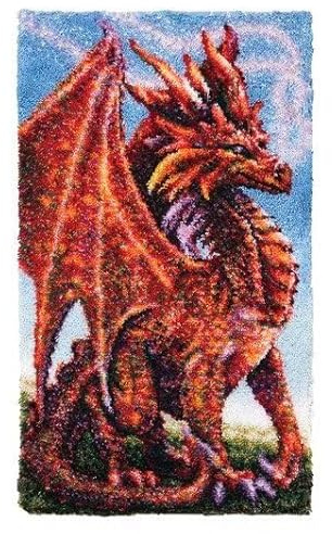 ROCKY&CHAO Latch Hook Kits for Adults, Latch Hook Rug Kit, Cross Stitch Rug Making Kit, Carpet Making Crochet Kits Embroidery Kits Needlework Crafts for Home Decor, 50X38CM, Fire-Breathing Dragon