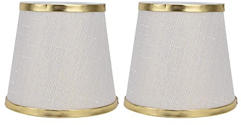 2 Stück Kleiner Lampenschirm, 11,4x15,2x14cm Trommelstoff E14 Lampenschirme Beige Weiß mit Goldrand Mini Licht Lampenschirm Abdeckung für Tischlampen Stehlampen Kronleuchter