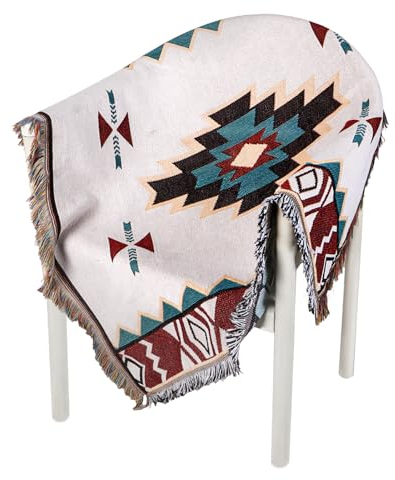 Coperta azteca Navajo, motivo geometrico con nappe, bohémien, tribale, etnico, per divano, sedia e letto