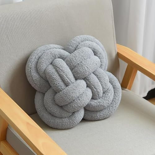 SYSUII Plüsch Ball Knoten Kissen,35 * 35 * 18cm Nordische geknotetes Kissen Wurfkissen Süß Kopf-Kissen Dekokissen Bett Zimmer Dekor Zierkissen Überwurfkissen für Couch, Bett, Auto, Büro -grau