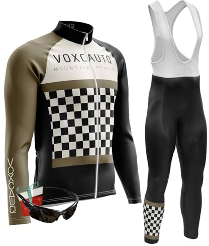 VOXCAUTQ Uomo Ciclismo Autunnale Complet Abbigliamento Ciclismo Set Manica Lunghi Tuta Ciclismo＋Pantaloni Ciclismo con 9D Imbottitura in Gel + Occhiali Antivento da Ciclismo (XXL,TypA-3)