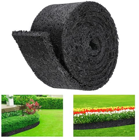 Rouleau de paillage en caoutchouc recyclé pour aménagement paysager - 355 x 14 cm - Noir