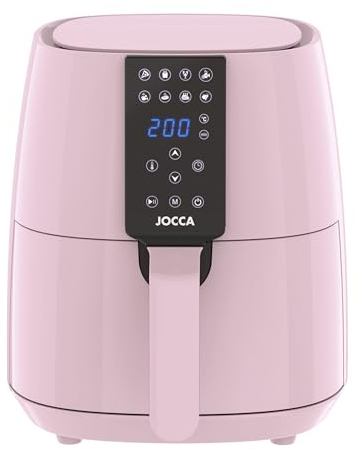 Jocca - Freidora De Aire Sin Aceite 3,8L Rosa, Air Fryer Digital 1450W, 8 Programas Automáticos, Pantalla LED Táctil, Temporizador, Temperatura Ajustable, Recetario Incluido, Fácil De Limpiar