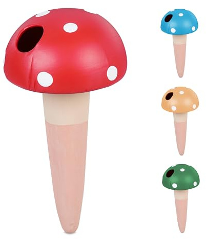 Relaxdays Tonkegel Bewässerung, 4er Set, je 100 ml, Gießhilfe für Zimmerpflanzen, Pilz-Design, Bewässerungsstecker, bunt | Gießhilfe für Zimmerpflanzen, Pilz-Design, Bewässerungsstecker