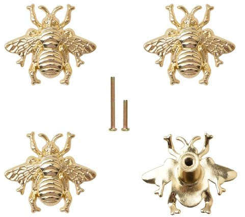 MOROBOR Gold Bee Drawer Knobs, 4PCS Metal Zinc Alloy Single Hole Knobs Decorative Bee Knobs Creative Furniture Handle with Screws for Cabinet Wardrobe Drawer Dresser