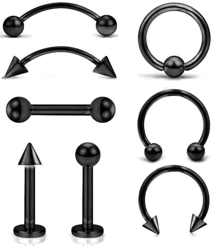 8 Stück 16G 10MM Hufeisen Septum Nase Ring Set, Nasenpiercing Chirurgenstahl, Schwarz, Edelstahl, Geeignet für Männer und Frauen