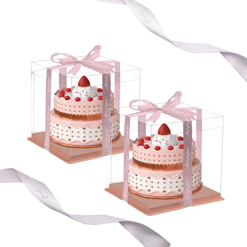 Shiawase Tortenschachtel Durchsichtig, 2 Stück Tortenbox Transparent 30x30x25cm, Geschenkbox Transparent Quadrat für Geburtstag/Party Dessert - Rosa