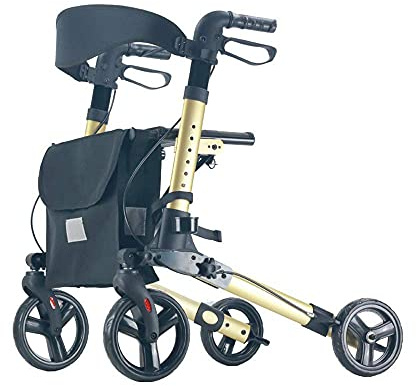 Walker,Lättvikts Travel Walker Hopfällbar Rollator Med Säte Transportstol Dubbelbroms Justerbar Höjd 4 Hjul Mobilitetshjälpmedel För Vuxna Äldre Äldre Utomhus