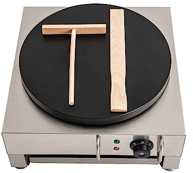 ROMYIX Electric Crepe Maker 16 Inch Large Pancake Machine Crepes Griddle With Wooden Spreader Commercial Single Electric Crepe-Pancake- Paratha-Naan-Roti-Tortilla-Flat Bread
