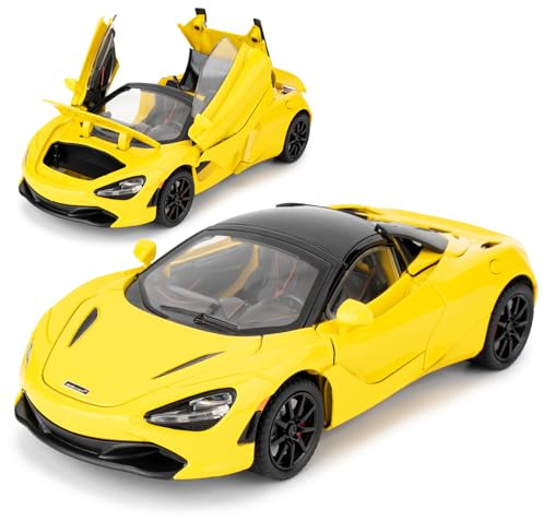 imtfzct 1:24 McLaren 720S modellino auto in pressofusione con funzione pullback, auto giocattolo per bambini con luce e suono, giocattolo da collezionare, regalo per bambini (giallo)