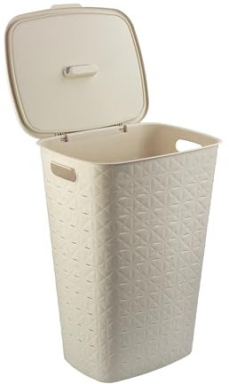 CURVER Corbeille à Linge Softex 56L - Design Élégant - Légère, Empilable et Pratique - 70% recyclé - 59 x 43 x 34 cm - Blanc cassé