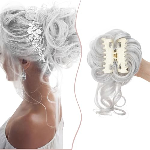 SEGO Haarteil mit Klammer Dutt Haarteile Haargummi mit Haaren Extensions Pferdeschwanz Zopf Hochsteckfrisuren Sibergrau