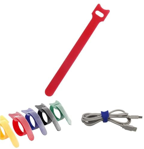 BDCPMT T-Type Adhesive Fastener Tape, Multi-Purpose Adjustable Cable Organizer, Reusable Fastening Cable Ties with Hook and Loop, Magic Tape Tie for Organizing Wires and Data Cables(Red,50pcs)