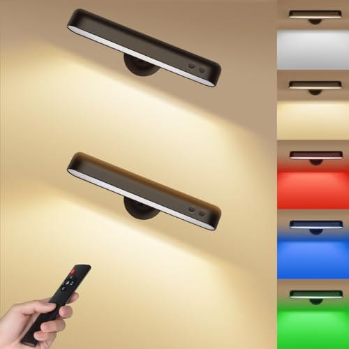 KENNEAS Wireless Picture Lighting, Wall Light, Indoor Outdoor LED with 3 Modes, Rechargeable Battery-Operated Wall Lights, Brightness Adjustable for Remote Control with Timer (Black, 2 Pack, 2)
