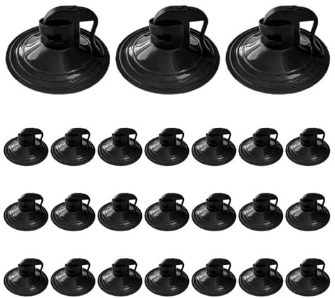 KANDUJIMU 24 PCS Car Glass Windshield Sunshade Suction Cups, Powerful Pull Ring Dovetail Sucker Hooks, Multifunctional Mini PVC Adsorption Holder for Windows, Visor, Kitchen, Bathroom (Black-1.5inch)