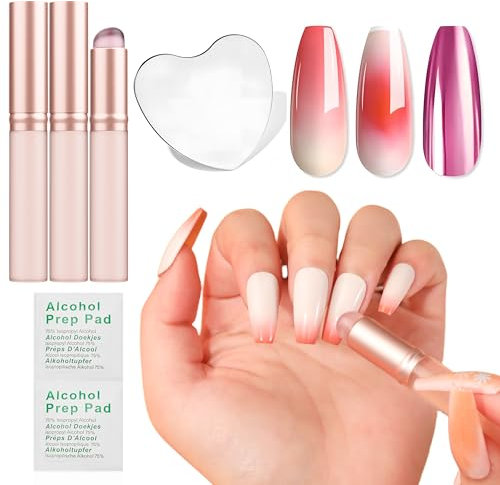 Aokitec 14 Stück Silikon Tool Nägel Pinsel für Gel Nagellack UV, Wiederverwendbare Gel Pinsel für UV Nagellack Chrome Nail Powder, Nail Art Zubehör für Ombre Blush Mirror Effekt, Nägel Selber Machen
