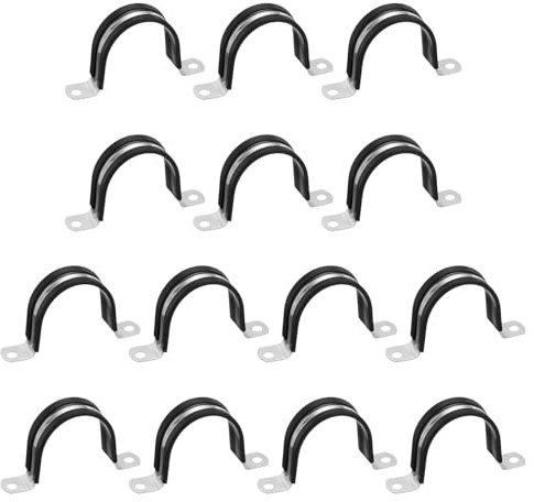 sourcing map 14 Pcs 48mm(1-7/8) Cable Clamp, 304 Stainless Steel Rubber Coated Cushioned Insulated Cable Clamp 2 Hole U-Tube Strap Clamp for Lines Pipe Hose Wire Cord Installation, Black