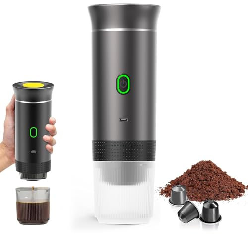 Vtizikl Portable Coffee Maker, 3-in-1 Travel Espresso Machine, Compatible with Small & Large Capsules, Ground Coffee, 50 Brews per Charge, Ideal for Camping, Travel, Office and Home (Gray)