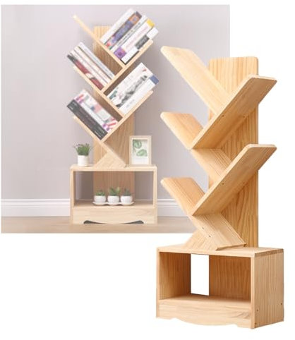 Libreria Ad Albero, 5/7/9 Ripiani In Legno Massello, Libreria A Forma Di Albero Con Spazio Di Archiviazione Inferiore, For Soggiorno, Camera Da Letto, Ufficio (include Solo Libreria)(5 Tier-48x24x114c