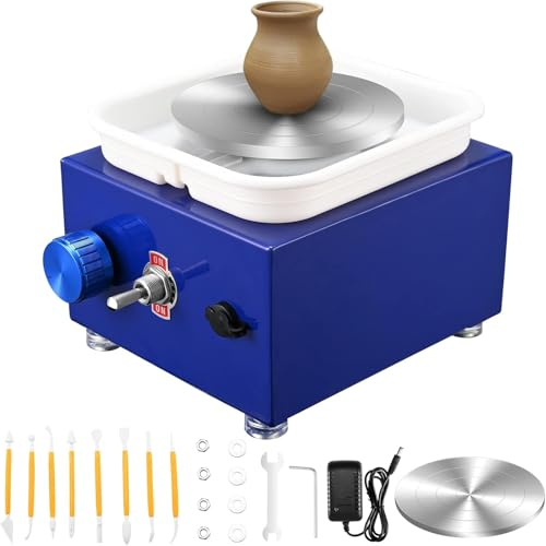MINENICE Tornio per Ceramica, Mini Ruota di Ceramica 2000 RPM velocità Regolabile Tornio per Argilla con Bacinella Staccabile e Strumenti di Argilla Fai-da-Te per Bambini e Adulti（Blu Scuro）