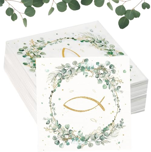 Puasok 100 Stück Erstkommunion Servietten Jungen/Mädchen, Taufe Servietten, Servietten Konfirmation Eukalyptus, Für Taufe Kommunion Konfirmation Hochzeit Geburtstag