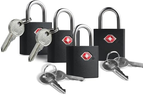 UP Security TSA Locks for Luggage with Keys, Travel Luggage Locks TSA Approved 4 Pack, Small Padlock with Key, Keyed Alike Mini Padlock for Suitcase, Backpack, Bag, Zipper, Case, Box, Small Locker
