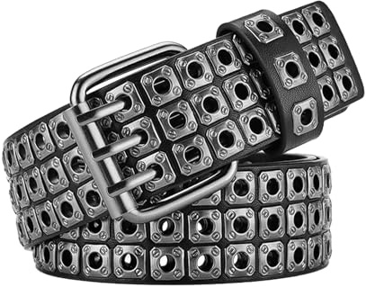 DXPETA Studded Belt, Punk Rock Belt for Men, Black Studded Belts with Adjustable Fit, Gothic Belts Accessories for Jeans and Pants
