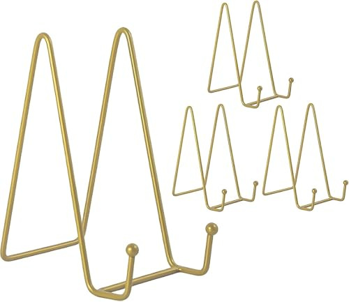 MHYMX Plate Stand for Display, 4 Pcs Plate Holders 6 inch Photo Display Stand Metal Picture Frame Stands Gold Easel for Display Photo Art Books