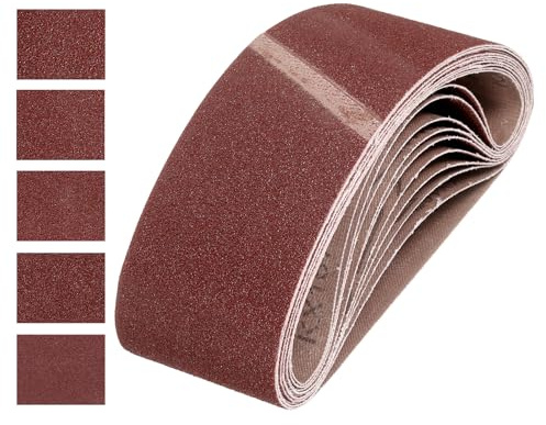 QUARKZMAN 100mm x 610mm Bandas de Lija Set, 10pcs Cintas Abrasivas 80/100/120/150/180 Grano Correa para Lijadoras Óxido Aluminio para Carpintería Pulido de Metal Afilador de Cuchillo