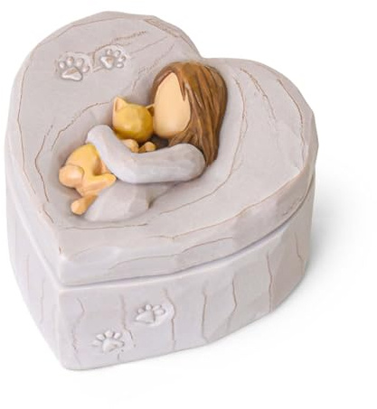 Orangene Katzenfiguren, Gedenkgeschenke für Katzenliebhaber, Handbemalt | Kunstharz,Erinnerungsbox mit geschnitzten Pfotenabdrücken