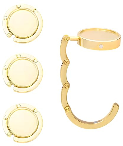 Cumilo 4 Pack Handbag Hooks, Folding Bag Hooks for Table, Durable & Non-Slip Bag Holder for Table, for Restaurants, Cafes and Work, Gold