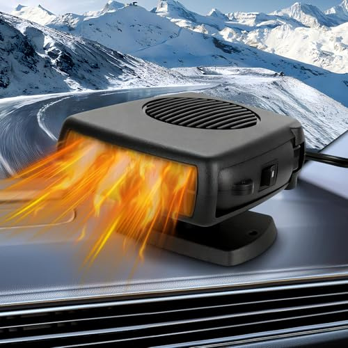 HIULLEN Chauffage de voiture, 12V 150W Chauffage de voiture Dégivreur, 2 en 1 Chauffage soufflant de voiture, Portable Allume-cigare Chauffage soufflant automobile, Chauffage de voiture Dégivreur pour