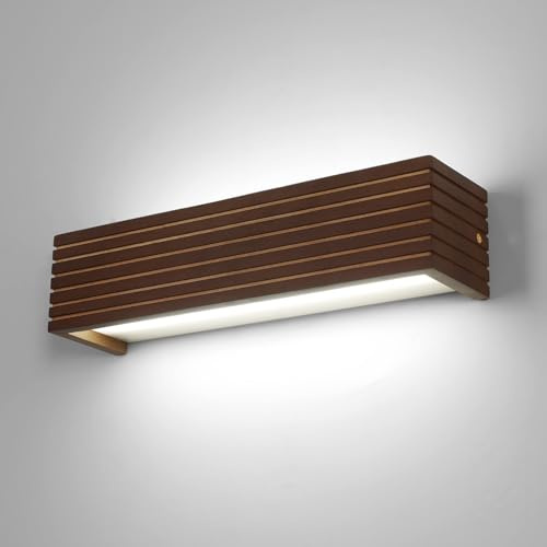 Goeco 18W LED Wandleuchte Holz, Moderne Wandleuchte Innen, Kaltweißes Licht 6500K LED Badezimmer Spiegelleuchte für Schlafzimmer Wohnzimmer Treppenhaus Flur