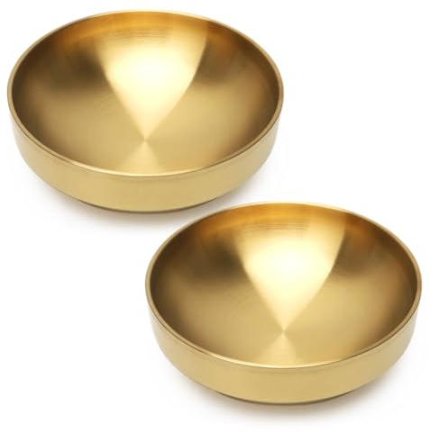 Tutamaz Cuenco grande para ensalada de acero inoxidable, 23 cm, color dorado, ensaladera de acero inoxidable, 2 unidades/juego, cuencos para salsas, salsas, apto para lavavajillas, cuenco japonés de