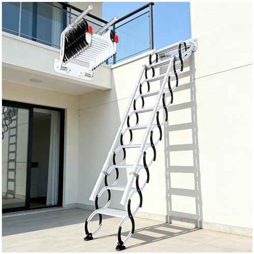 Scala pieghevole retrattile per soffitta con braccioli, scala telescopica con sistema di discesa, per interni ed esterni (2.69-2.79m/8.8-9.1ft)