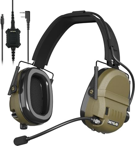 Retevis EH080K Taktiskt Headset, Elektronisk Brusreducering, Ljudupptagning, Jaktheadset, Trådlöst och Bekvämt, Walkie-talkie Headset, Kompatibelt med RT24 RT27 H777 RA89 RT85 RT86 (1 St)