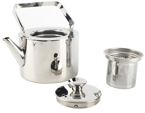 Bouilloire à thé en acier inoxydable avec passoire, théière sifflante en métal épais, poignée ergonomique pour toutes les cuisinières, gaz à induction, halogène électrique (Grand, 1,5 L)