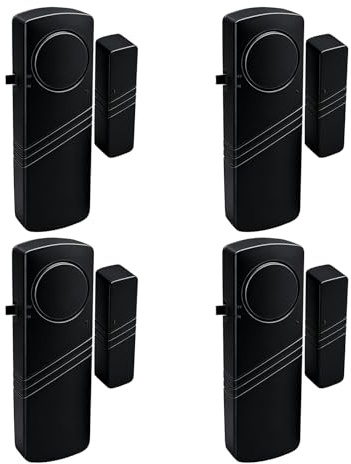 Dörr- och fönsterlarm – 90 dB hög hemsäkerhetssensor för barnsäkerhet, inbrottsvarning för hus, lägenhet, kontor, hotell och poolfönster, svart (4-pack)