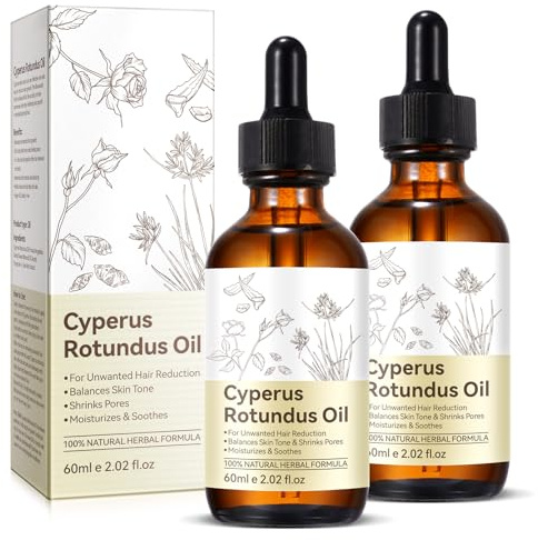 2-Pack | Cyperus Rotundus Hair Reduction Oil - Natural Formula to Slow Body Hair Growth, Soothe Skin & Minimize Pores - For All Skin Types - 60ml (2.02 Fl Oz) Each