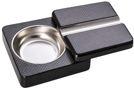 Bey-Berk Single Cigar Ashtray with Compact, Swivel Design 4x4x1.75 (LxWxH) Luxury Solid Wood Cigar Ashtray with Stainless Steel Tray for Outdoors, Travel and Indoor Use - Black