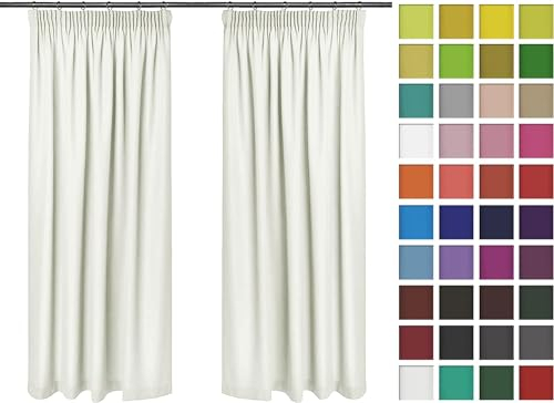 Rollmayer Hochwertig Vorhänge mit Bleistift Kollektion Vivid (Ecru 2, 135x175 cm - BxH - 2 er Pack) Blickdicht Uni einfarbig Gardinen Schal für Schlafzimmer
