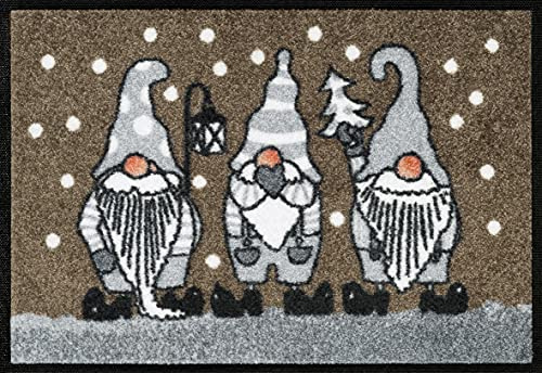 wash+Dry Fußmatte, Winterzwerge Taupe 40x60 cm, innen und außen, waschbar